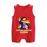 Lead Like Ambedkar Personalized Button Romper - RED - New Born (Chest 18")