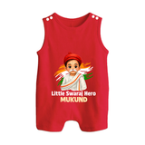 Little Swaraj Hero Personalized Button Romper - RED - New Born (Chest 18")
