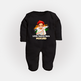 Little Swaraj Hero Personalized Fullbody suit - BLACK - New Born (Chest 7.5")