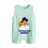 Little Bhagat Singh personalized Button Romper - MINT GREEN - New Born (Chest 18")