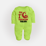 Custom Name My First Ramadan Baby & Kids Fullbody Suit - LIME GREEN - New Born (Chest 7.5")