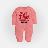 Custom Name My First Ramadan Baby & Kids Fullbody Suit - PEACH - New Born (Chest 7.5")
