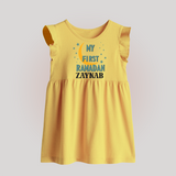 Custom Name My First Ramadan Kids Baby Frock - PASTEL YELLOW - 0 - 3 Months Old (Chest 17")