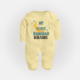 Custom Name My First Ramadan Kids Fullbody Suit - PASTEL YELLOW - New Born (Chest 7.5")