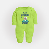 Ramadan Special Custom Name Kids Fullbody Suit girl version - LIME GREEN - New Born (Chest 7.5")
