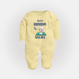 Ramadan Special Custom Name Kids Fullbody Suit girl version - PASTEL YELLOW - New Born (Chest 7.5")