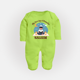 My First Day of Ramadan boy version Personalised Kids Fullbody Suit - LIME GREEN - New Born (Chest 7.5")