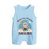 My First Day of Ramadan girl version Personalised Kids Romper Suit - BABY BLUE - 0 - 5 Months Old (Chest 18")