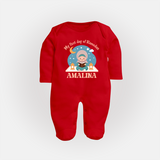 My First Day of Ramadan girl version Personalised Kids Fullbody Suit - RED - New Born (Chest 7.5")