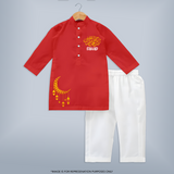 Ramadan Kareem Arabic Calligraphy Personalised Kids Kurta - RED - 3 - 6 Months Old (Chest 24", Kurta Length 14'', Waist 19", Pant Length 14")