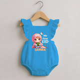 My First EID Girl version Custom Romper Frock - SKY BLUE - 0 - 3 Months Old (Chest 19")