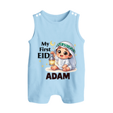 Personalised EID Boy version Romper Suit - BABY BLUE - 0 - 5 Months Old (Chest 18")