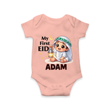 Personalised EID Boy version Romper - PEACH - New Born (Chest 14")