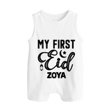 Custom Name My First Eid Kids Romper Suit - WHITE - 0 - 5 Months Old (Chest 18")