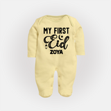 Custom Name My First Eid Kids Fullbody Suit - PASTEL YELLOW - New Born (Chest 7.5")