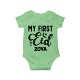 Custom Name My First Eid Kids Romper - GREEN - New Born (Chest 14")