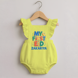 My first Eid Celebration Romper Frock for Kids - PASTEL YELLOW - 0 - 3 Months Old (Chest 19")