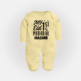 My 1st eid mubarak Custom Fullbody Suit - PASTEL YELLOW - New Born (Chest 7.5")