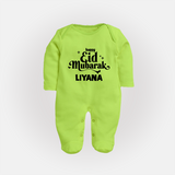 Happy Eid Mubarak Personalised Fullbody Suit - LIME GREEN - New Born (Chest 7.5")