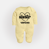 Sister Sleep Suit/ Full Sleeve Bodysuit | Personalized Sleep Suit/ Full Sleeve Bodysuit for Your Favorite Sister - PASTEL YELLOW - New Born (Chest 7.5")