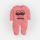 Sister Sleep Suit/ Full Sleeve Bodysuit | Personalized Sleep Suit/ Full Sleeve Bodysuit for Your Favorite Sister - PEACH - New Born (Chest 7.5")