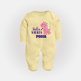 Sister-Saurus Sleep suit | Custom Sleep suit for the Big Sister - PASTEL YELLOW - New Born (Chest 7.5")
