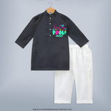 Sizzle in style with our "Find me at the Pool" Customized Kids Kurta set - DARK GREY - 0 - 6 Months Old (Chest 22", Waist 18", Pant Length 16")