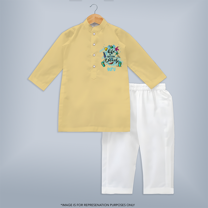 Capture beach memories in our "Life is Better at The Beach" Customized Kids Kurta set - YELLOW - 0 - 6 Months Old (Chest 22", Waist 18", Pant Length 16")