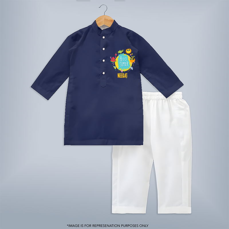 Sparkle like the sun in our "Hello Summer" Customized Kids Kurta set - NAVY BLUE - 0 - 6 Months Old (Chest 22", Waist 18", Pant Length 16")