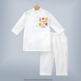 Surf the waves in our "Summer Vibes" Customized Kids Kurta set - WHITE - 0 - 6 Months Old (Chest 22", Waist 18", Pant Length 16")
