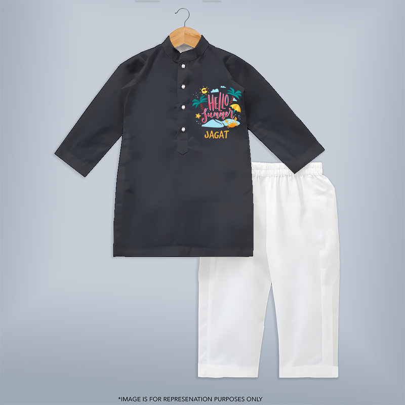Embrace the summer carnival with our "Hello Summer" Customized Kids Kurta set - DARK GREY - 0 - 6 Months Old (Chest 22", Waist 18", Pant Length 16")
