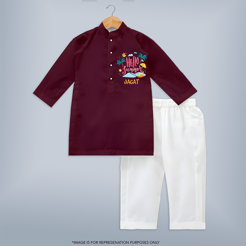 Embrace the summer carnival with our "Hello Summer" Customized Kids Kurta set - MAROON - 0 - 6 Months Old (Chest 22", Waist 18", Pant Length 16")