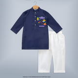 Chase rainbows in our "Summer Routine Play, Chill, Selfie, Repeat" Customized Kids Kurta set - NAVY BLUE - 0 - 6 Months Old (Chest 22", Waist 18", Pant Length 16")
