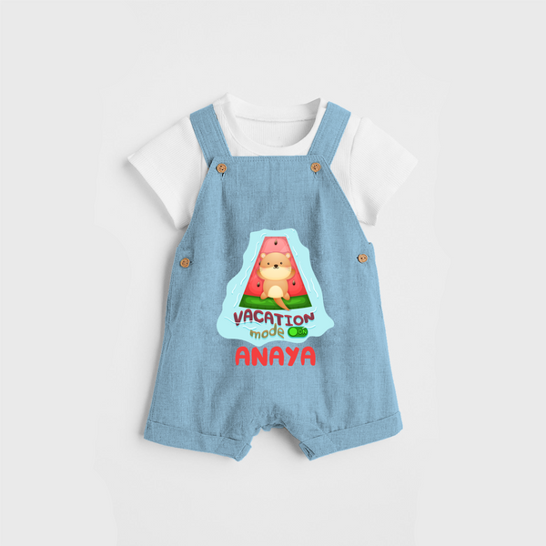 Float away on clouds of joy with our "Vacation Mode On" Customized Kids Dungaree set - SKY BLUE - 0 - 3 Months Old (Chest 17")