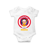 BabyÕs First Captain America Romper | Personalized Superhero Romper - WHITE - New Born (Chest 14")