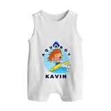 Aquaboy in Training Romper Suit / Sleeveless Romper | Personalized Baby Romper Suit / Sleeveless Romper for Little Water Heroes - WHITE - 0 - 5 Months Old (Chest 18")