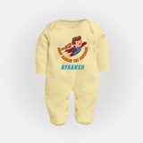Superboy Adventure Sleep Suit / Full Sleeve Bodysuit | Personalized Sleep Suit / Full Sleeve Bodysuit for Future Superstars - PASTEL YELLOW - New Born (Chest 7.5")
