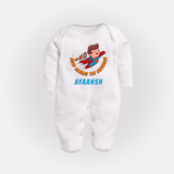Superboy Adventure Sleep Suit / Full Sleeve Bodysuit | Personalized Sleep Suit / Full Sleeve Bodysuit for Future Superstars - WHITE - New Born (Chest 7.5")