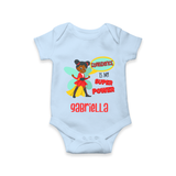 Mini Superhero Boy Romper | Custom Name Romper for Future Superboys - BABY BLUE - New Born (Chest 14")