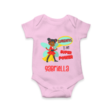 Mini Superhero Boy Romper | Custom Name Romper for Future Superboys - BABY PINK - New Born (Chest 14")