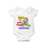Superboy Power Romper | Personalized Romper for Baby Superheroes - WHITE - New Born (Chest 14")
