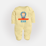 Warning Label | Personalized Baby Sleep Suit / Full Sleeve Bodysuit for Little Heroes - PASTEL YELLOW - New Born (Chest 7.5")
