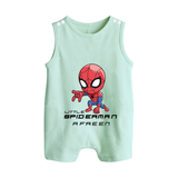Little Spider-Man Romper Suit / Sleeveless Romper | Personalized Baby Romper Suit / Sleeveless Romper for Little Web-Slingers - MINT GREEN - 0 - 5 Months Old (Chest 18")