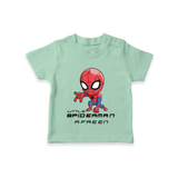 Little Spider-Man T-Shirt | Personalized Baby T-Shirt for Little Web-Slingers - MINT GREEN - 0-5 Months Old (Chest 17")