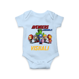 Little Avengers Assemble Romper | Personalized Baby Romper for Future Heroes - BABY BLUE - New Born (Chest 14")