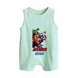 Avengers Team Romper Suit / Sleeveless Romper | Custom Name Romper Suit / Sleeveless Romper for Aspiring Avengers - MINT GREEN - 0 - 5 Months Old (Chest 18")