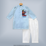 Avengers Team Kurta Set | Custom Name Kurta Set for Aspiring Avengers - BABY BLUE - 3 - 6 Months Old (Chest 24", Kurta Length 14'', Waist 19", Pant Length 14")