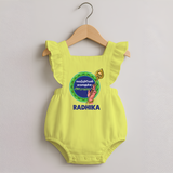 Vel Vel Murugan – Name Personalised Kids Romper Frock - PASTEL YELLOW - 0 - 3 Months Old (Chest 19")