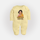 Palani Murugan Baby Blessings – Personalised Kids Fullbody Suit - PASTEL YELLOW - New Born (Chest 7.5")