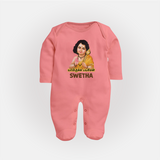 Palani Murugan Baby Blessings – Personalised Kids Fullbody Suit - PEACH - New Born (Chest 7.5")